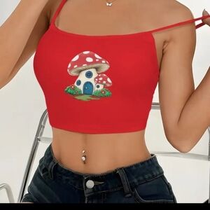 Red Mushroom House Crop Top
